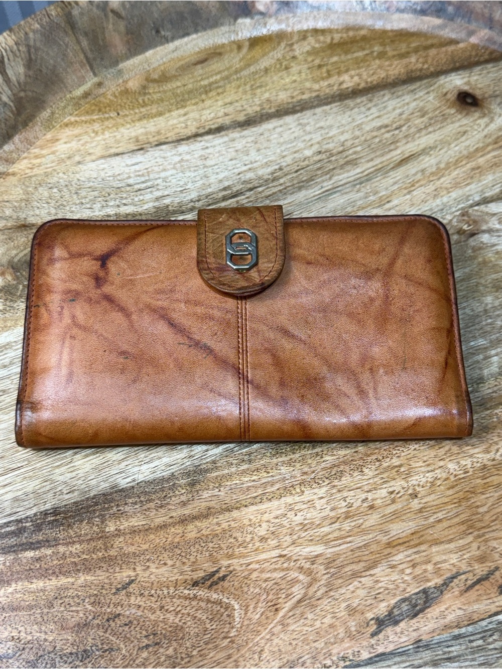 Vintage Leather Wallet Baronet Cognac Kiss Lock Organizer